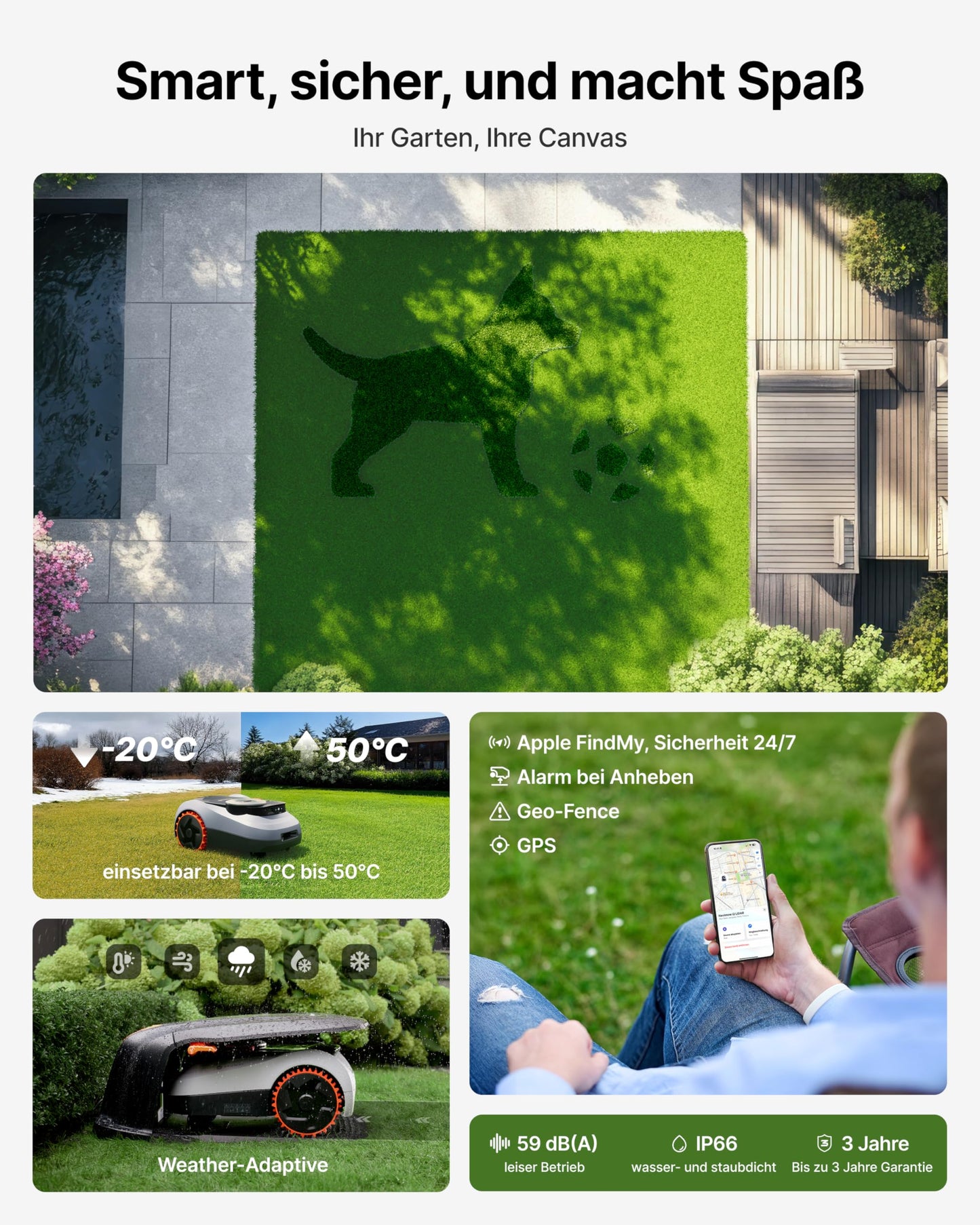 Navimow i208 LiDAR Mähroboter ohne Begrenzungskabel mit Garage M, 800 m², LiDAR + Vision Navigation, 45% Steigung, Automatisches Kartieren