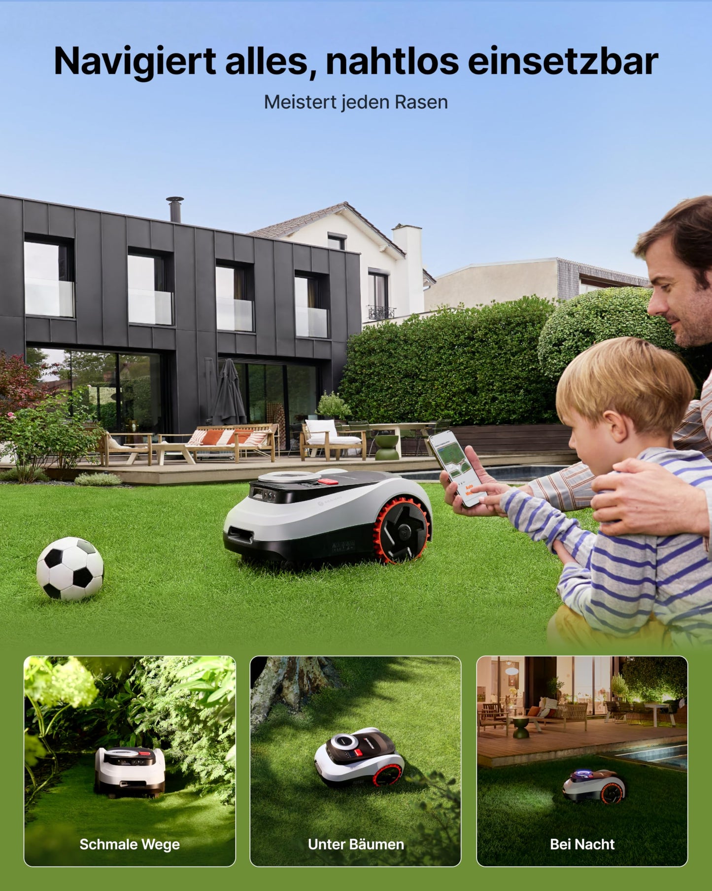 Navimow i208 LiDAR Mähroboter ohne Begrenzungskabel mit Garage M, 800 m², LiDAR + Vision Navigation, 45% Steigung, Automatisches Kartieren